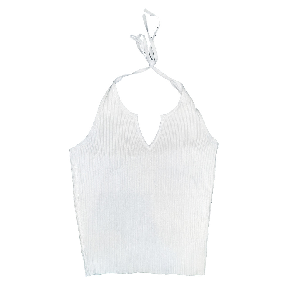 White Pacsun Tie-Back Ribbed Halter Crop Top